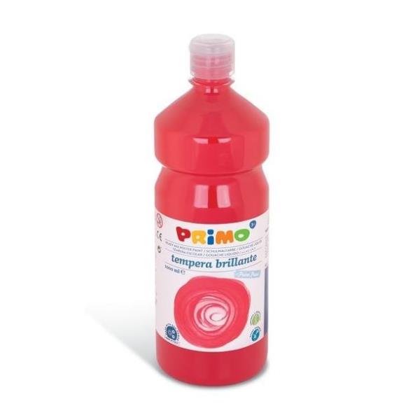Tempura Vermiglio Per Primi Passi, contenitore 1 litro (1000ml) di un colore rosso acceso simile al sangue, materiale non identificato in prima visione, forse vetro o plastica. Etichetta con loghi e informazioni della marca 'Primo'. 8006919042041 | initpc.it