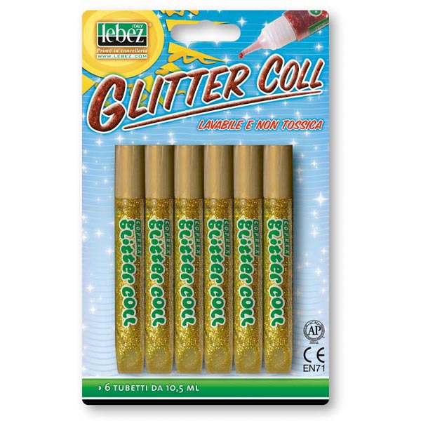 Colla glitter da 10,5 ml in 6 tubi d'oro, marchio Lebez. 8007509513101 | initpc.it