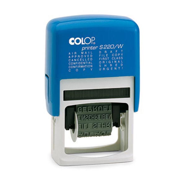 Timbro polinomio colop s220w con 12 diciture fisse e tampone ricambio. 9004362918219