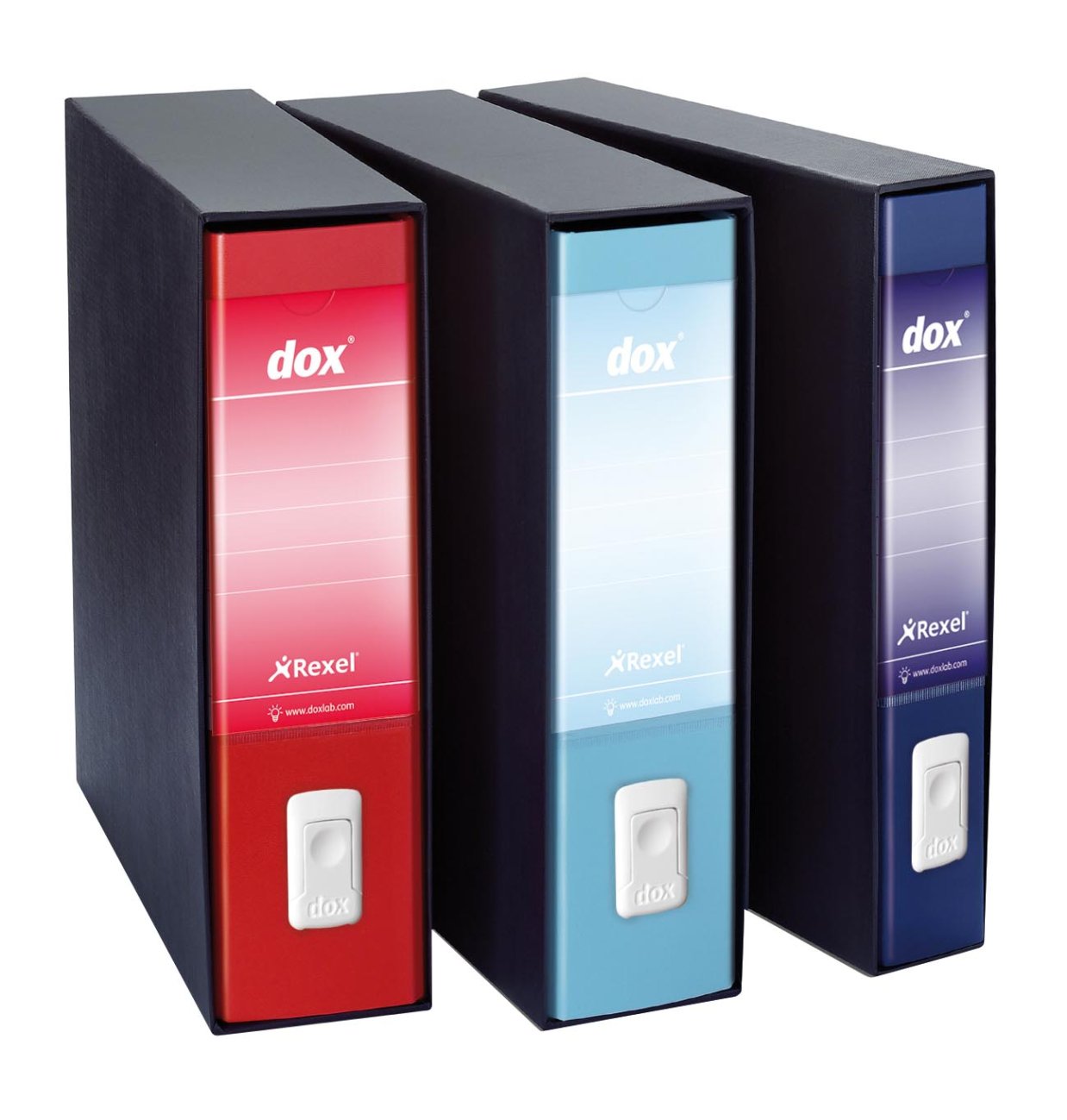Registratore a leva DOX5 di marca ACCO, con protocollo 28,5x35 cm e dorso 5 cm in colore blu, modello compatto per l'organizzazione della carta. 8004389087814 | initpc.it