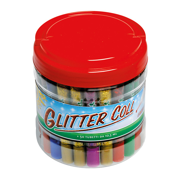 Barattolo 50 Tubi Colla Glitter 10 5ml Colori Assortiti Lebez