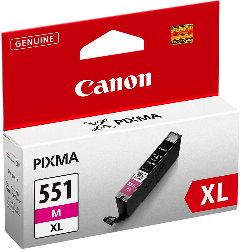 Serbatoio inchiostro magenta per stampanti Canon CLI-551XL, compatibile con modello M. Capacità di 644ml per un uso prolungato senza sostituire. Marcatura del produttore: 6445B001. Brand: Canon. 4960999904924 | initpc.it