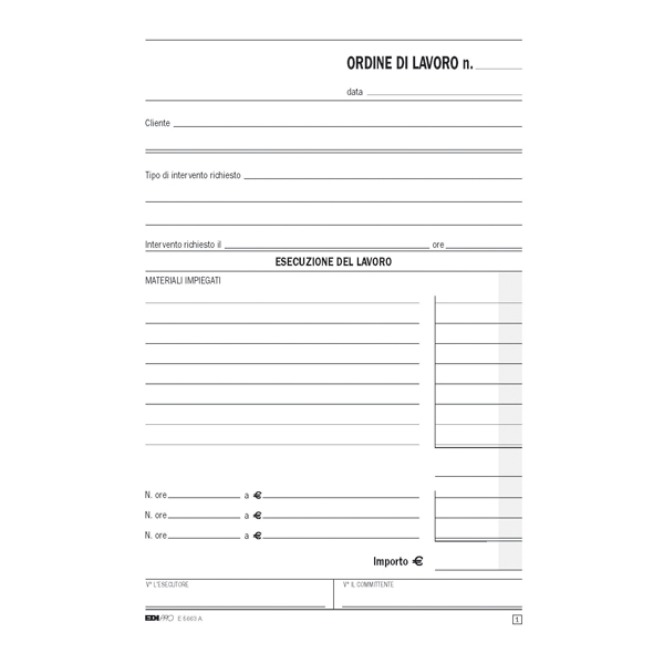 Blocco ordine di lavoro edipro da 50 fogli in due copie ricalcanti. 8023328566319
