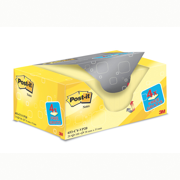 Value Pack 16 4 Blocco 100fg Post It Giallo Canary 38x51mm 72gr 653cy Vp20 653cy Vp20 4046719906406