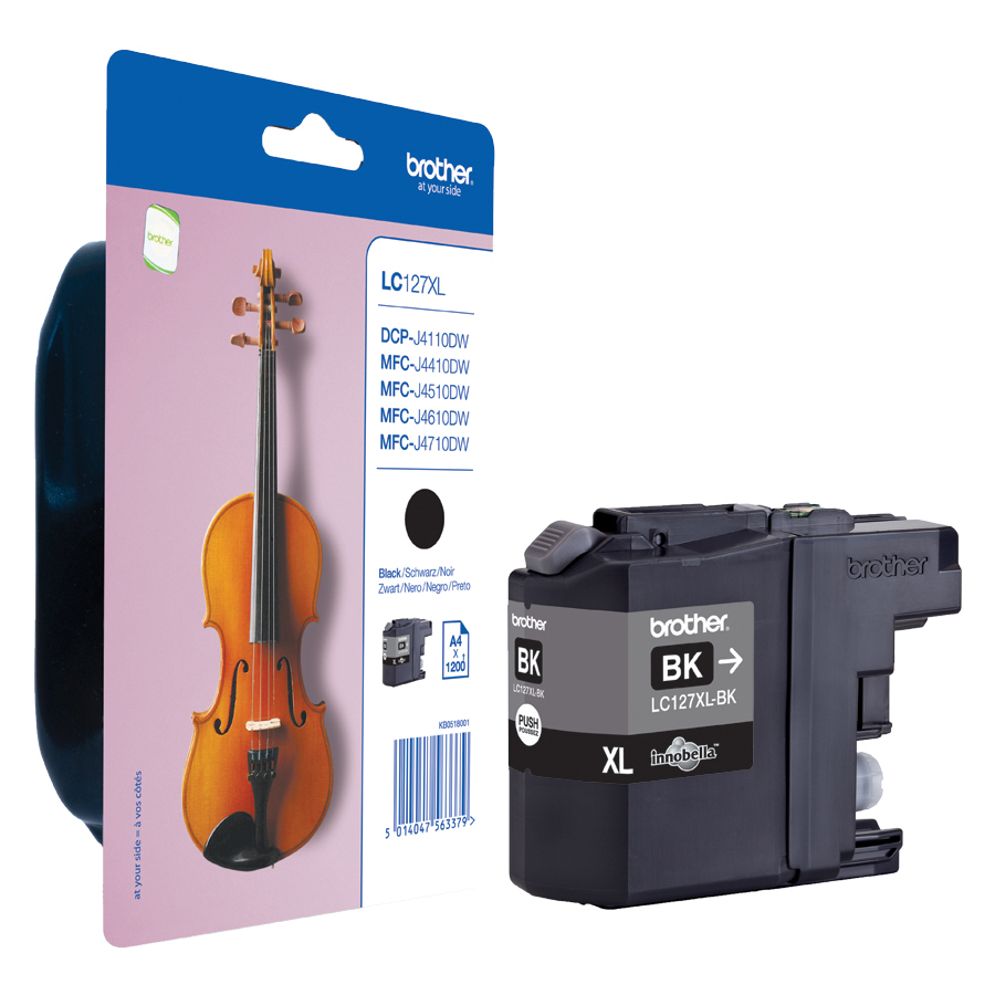 Cartuccia inchiostro inkjet per stampante multifunzione Brother, modello LC-127 e LC-127XLBK, colore nero. 4977766713931 | initpc.it