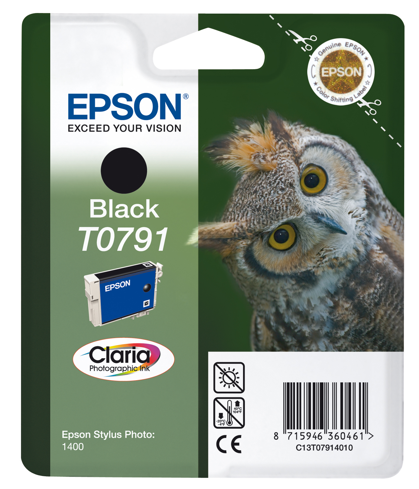 Cartuccia di inchiostro originale Epson, colore nero, con codice C13T07914010, prodotto da Epson per la stampante Epson Stylus T0791. 8715946360461 | initpc.it
