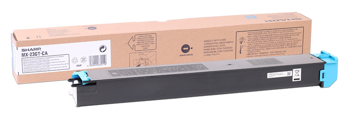 Toner laser Sharp MX-23GTCA ciano, compatibile con modelli MX-2010U e MX-2310U, marchio SHARP. 4974019670119 | initpc.it