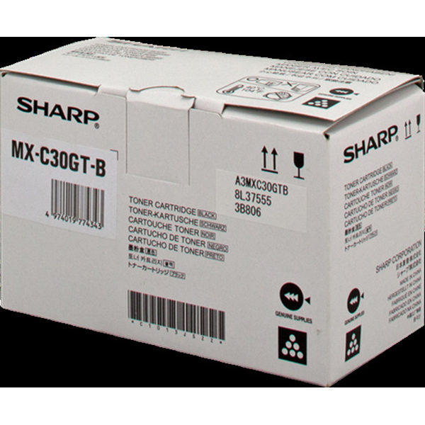 Toner Laser Sharp Mx-C30GTB Nero - 1 pezzo con capienza di 3.000 pagine per Stampante Multifunzione Sharp MX-C250F / MX-C300W, marchio SHARP. 4974019774343 | initpc.it