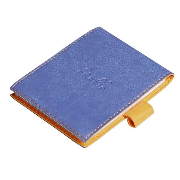 Portablocco in pelle blu scuro marca Iris, con dimensioni di 11,5 x 8 cm, prodotto da Rhodia. 3037921182093 | initpc.it