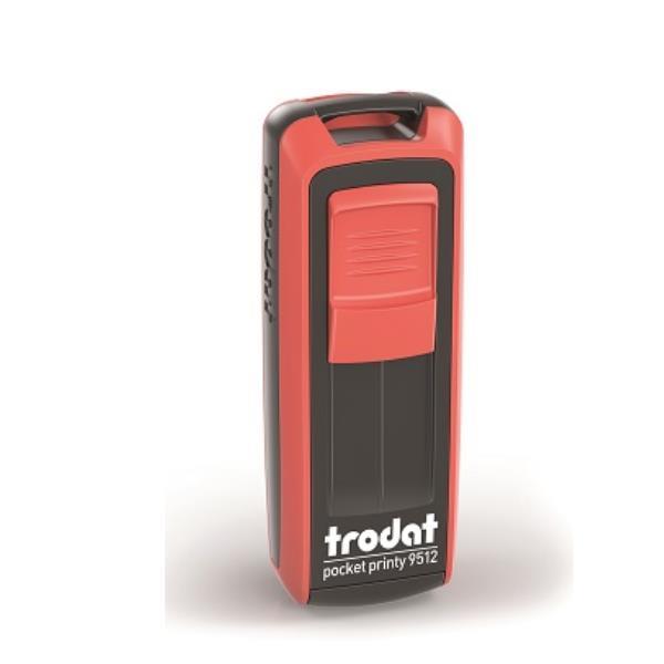 Immagine del prodotto POCKET PRINTY 9512, marchio Trodat, colorazione nero e rosso fuoco, un dispositivo di stampa a mano per etichette. 0190084491686 | initpc.it
