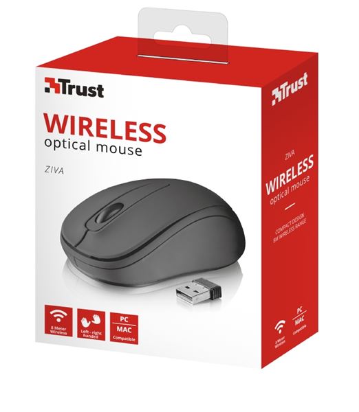 Mouse wireless compatto Ziva, progettato per un comfort e una libertà di movimento ottimale, grazie alla tecnologia wireless del marchio Trust. 8713439215090 | initpc.it