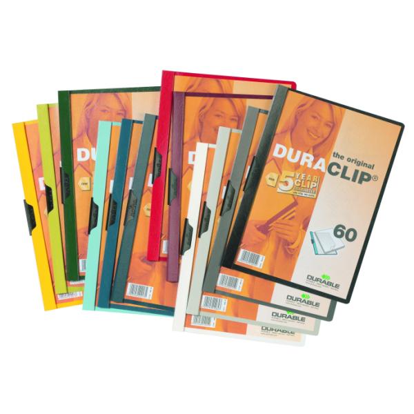 Cartelle in plastica per imballaggio, prodotte da Durable, con numero CF 25 e nome marchio Duraclip. 4005546210544 | initpc.it