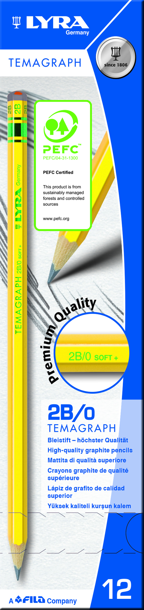 Matita Temagraph 2B di alta qualità della marca Lyra, ideale per disegnatori e artisti che cercano una precisa tracciatura con un solido colore nero. 4084900103029 | initpc.it