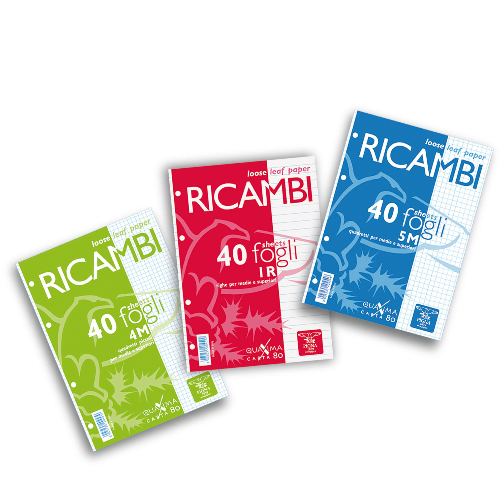 Ricambio quaxima bianco gr.80 fg.40, quaderno Maxima Pigna a 4 fori, 80 grammi/mq, formato A5, un rotolo di 40 fogli. 8005235204522 | initpc.it
