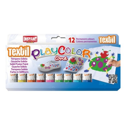 Tempera solida Playcolor Textil One, confezione da 12 grammi, codice CF12, marchio Instant, utilizzo per tessuti e stampe artistiche. 8414213104615 | initpc.it