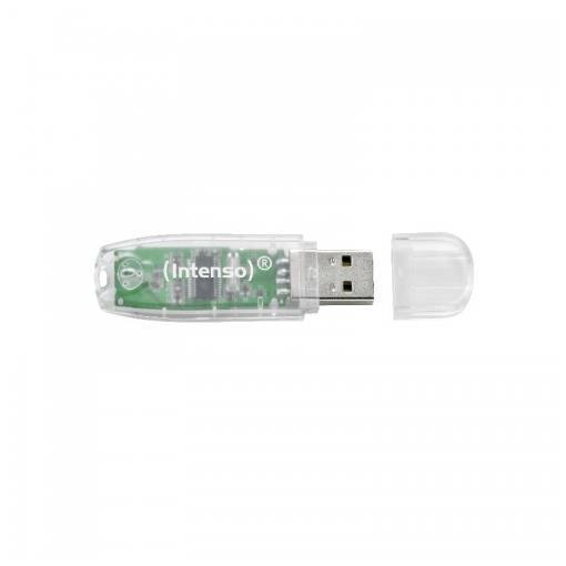Chiaivetta USB trasparente di alta capacità, marchio Intenso, dimensioni compatte, trasferimento dati veloce e sicuro, compatibile con dispositivi Windows e macOS. 4034303015245 | initpc.it