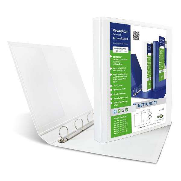 Raccoglitore personalizzabile Sei Rota Nettuno TI, con sei rotelle in acciaio a doppia faccia, diametro di 50 mm, formato A4, dorso di 7 cm, prodotto da RACC. 8004972026022 | initpc.it