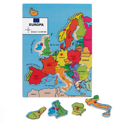 Puzzle Europa in Legno con Bottoni 30x40x0 8 Cm