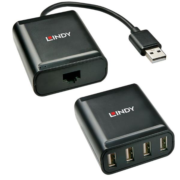 Estensione di rete per dispositivi USB 2.0, compatibile con quattro porte, progettata da Lindy, per estendere la connettività USB su lunghe distanze. 4002888426794 | initpc.it