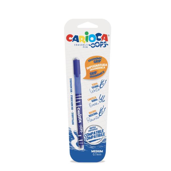 Penna a sfera blu con punta metallica e corpo plastico, marchio Carioca. 8003511420369 | initpc.it