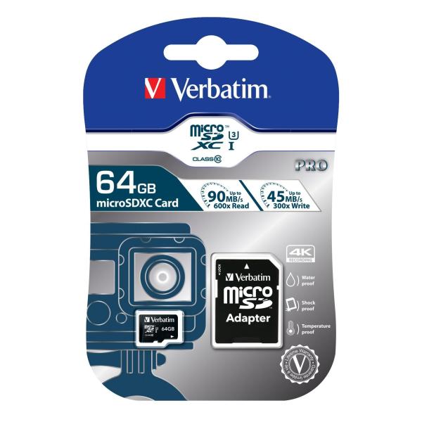 Micro SDHC da 64 GB di capacità, classe 10+ e ad alta velocità, marchio Verbatim. 0023942470427 | initpc.it