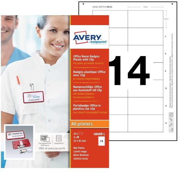 Portabadge rossa, dimensioni 37x75 mm, marchio Avery. 5014702134517 | initpc.it