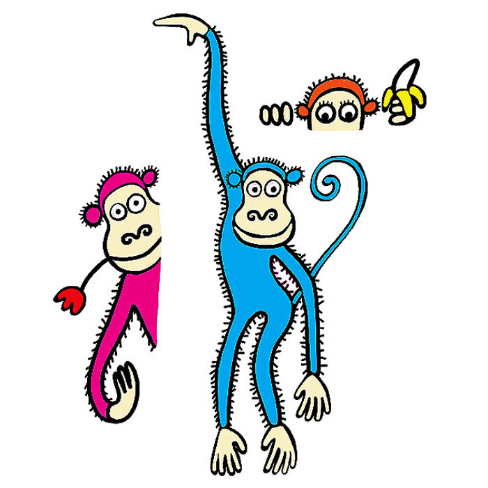 Adesivi Murali Removibili Furry Monkeys Size L 48x68 Wallskin Ba K451l 8025133027832