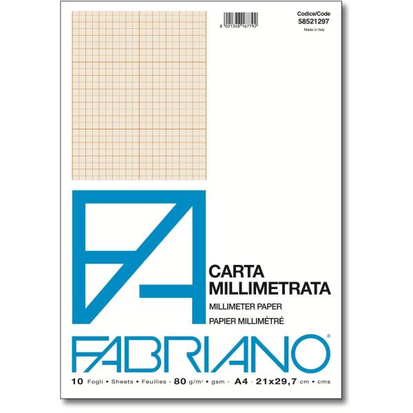 CF25BLOCCO MILLIMETRATO A4 80GR, blocco da disegno di alta qualità della marca Fabriano, carta millimetrata adatta per progetti e disegni precisi. 8001348167846 | initpc.it