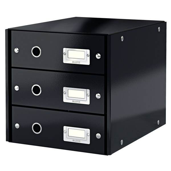 Tre casetti neri di marca Leitz, prodotti da Click Store. 4002432396887 | initpc.it
