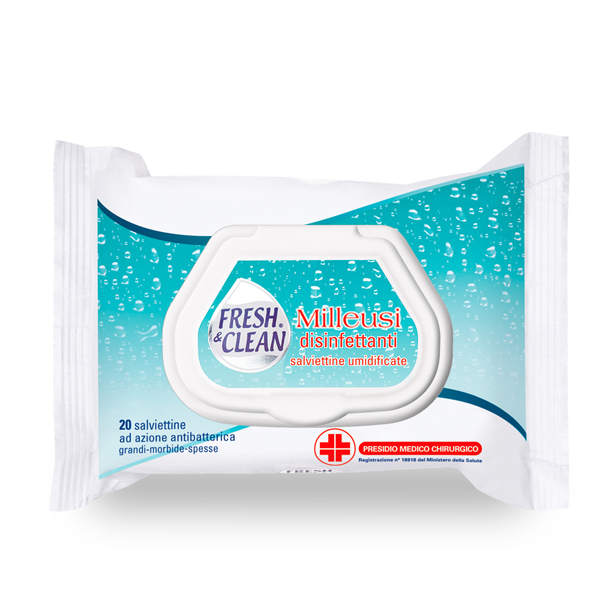 Busta da 20 Salviette Disinfettanti Milleusi Ad Azione Antibatterica Fresh Clean 06 0242 8002340006225