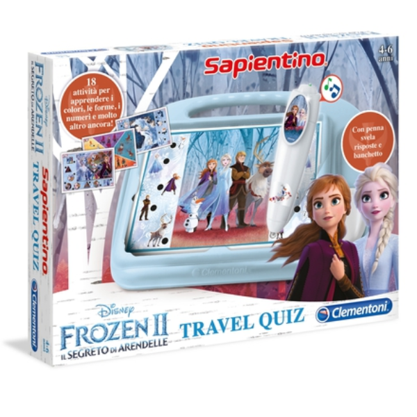 Set di domande e risposte con tema Frozen 2 di Disney, da utilizzare durante un viaggio in auto grazie al sistema di gioco per bambini del marchio Sapientino. Prodotto realizzato da Clementoni. 8005125161867 | initpc.it