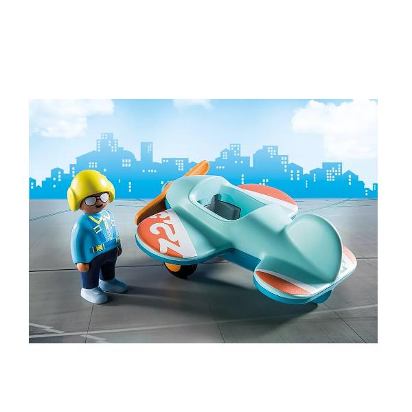 Modellino giocattolo di un primo aereo in scala ridotta, con dettagli di epoca vintage, prodotto dalla marca tedesca Playmobil. 4008789711595 | initpc.it