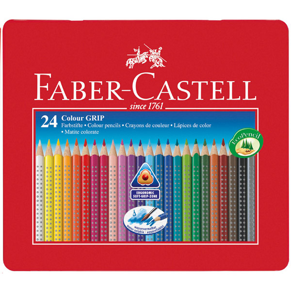 Astuccio Metallo 24 Pastelli Colorati Acquerellabili Color Grip Faber Castell 112423 4005401124238