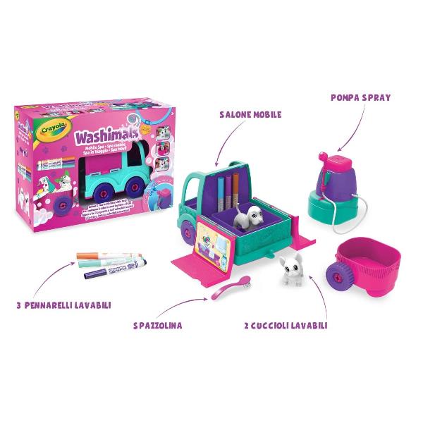 Set di coloranti per acqua da viaggio Crayola Washimals Spa In Viaggio, contenente una varietà di stencil e stampe per creare scene divertenti. 0071662073725 | initpc.it