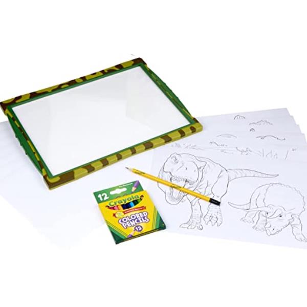 Figurina luminosa del dinosauro Lavagetta creata da Crayola, con effetto luminoso che risalta la sua immagine preistorica. 0071662074975 | initpc.it