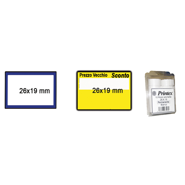 Etichette bianche 26x19mm cornice blu per printex z17 rotolo da 600 8034049910831