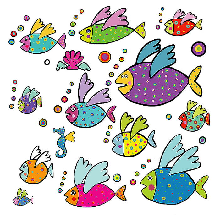 Adesivi Murali Removibili Flying Fishes Size L Wallskin Ba K416l 8050040551712