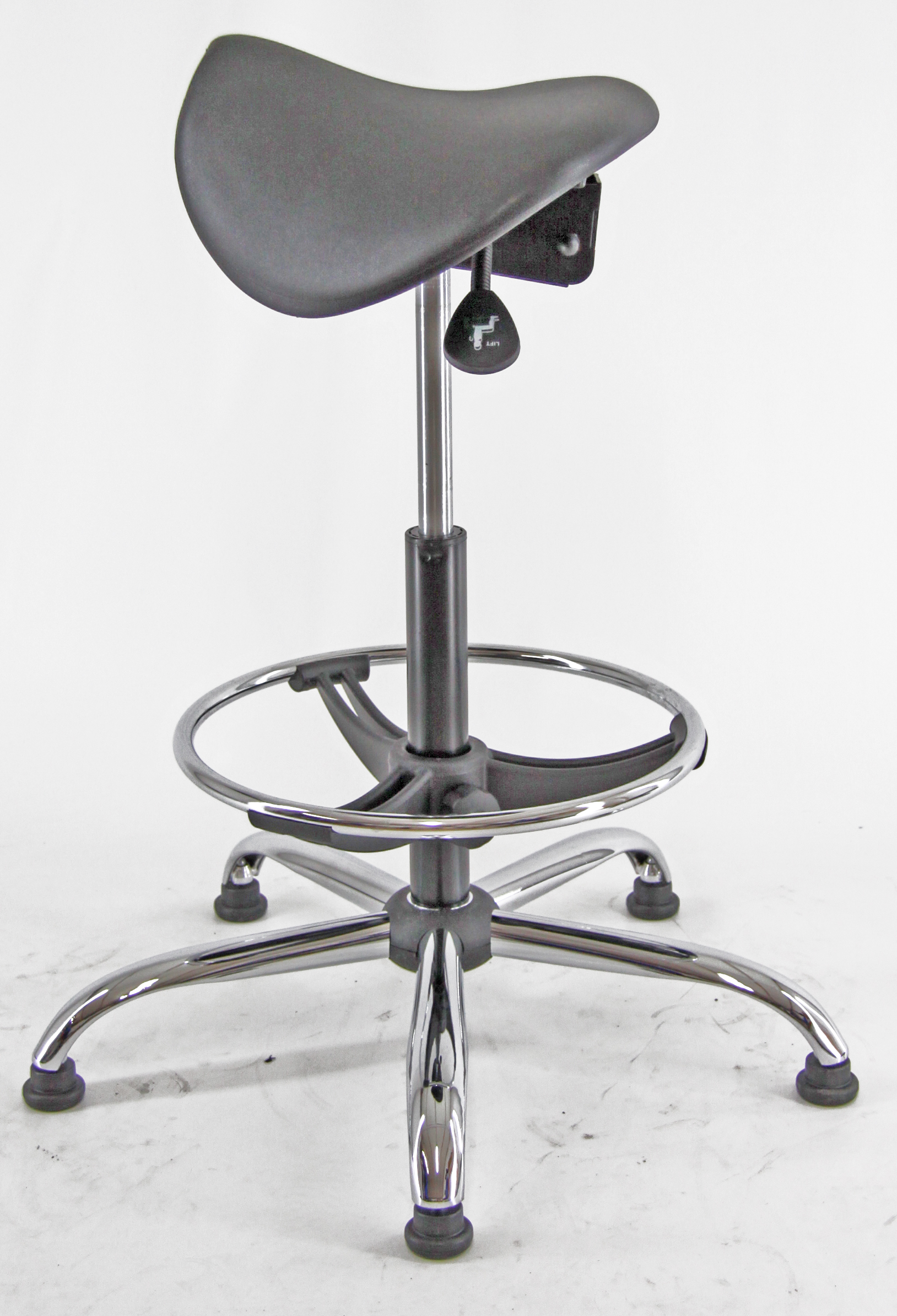 Sedia tecnica a sella e19w con poggiapiedi telescopico nera acciaio 8050043749826