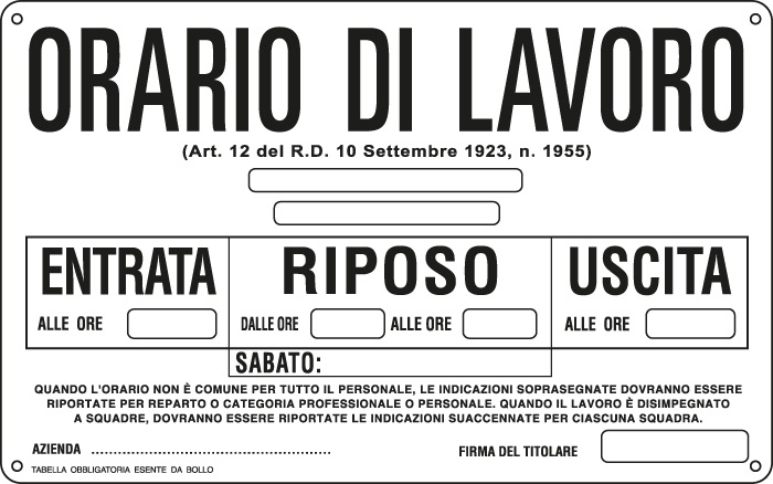 Cartello segnalatore orario lavoro in alluminio 30x20 cm 8769223301913