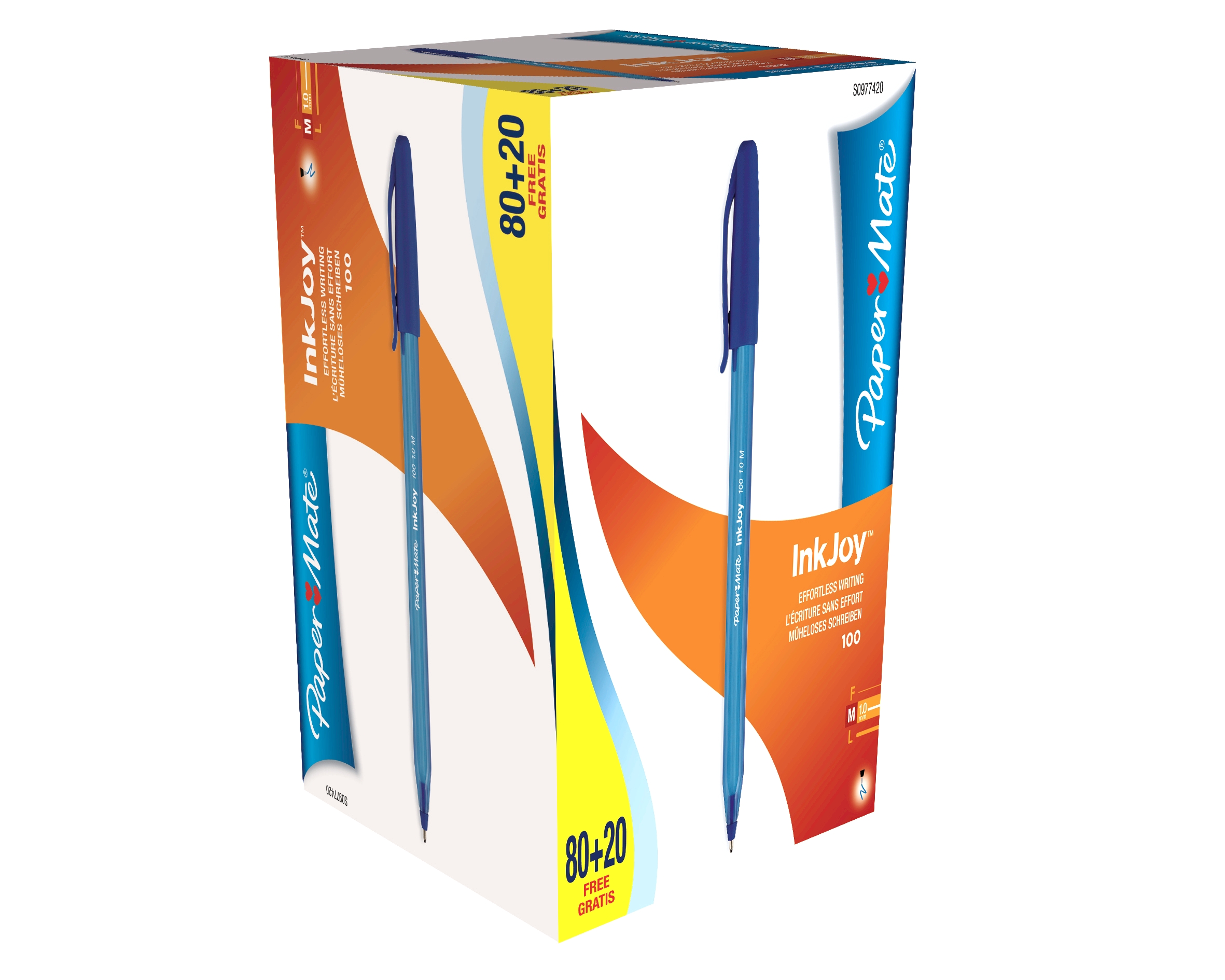 Penne a sfera Inkyoy 100, marca PaperMate, dimensioni 1mm, con colore blu, confezione speciale da 100 pezzi. 3501170977422 | initpc.it