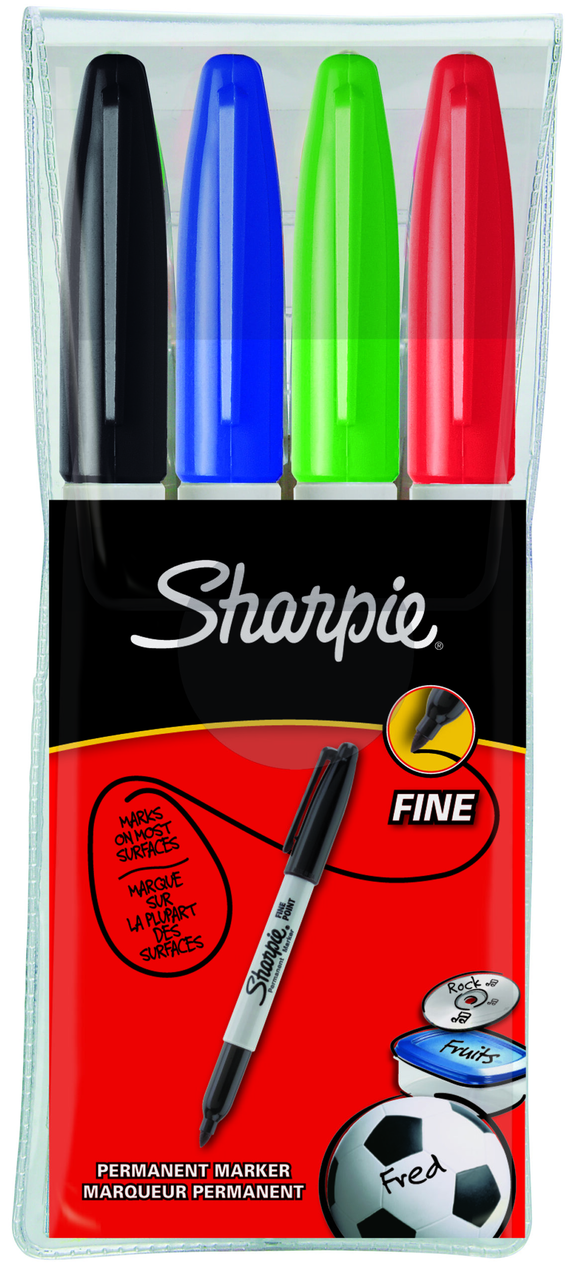 Busta 4 Marcatore Sharpie Permanent 1mm Nero Blu Rosso e Verde S0810970 3501170810972