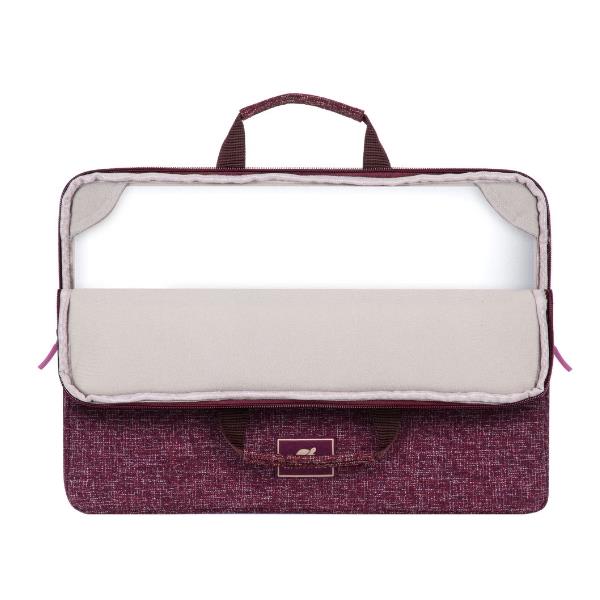 Immagine di una borsetta per notebook rossa, adatta a notebook da 13 pollici con uno spesso strato protettivo. La borsa è foderata in microfibra e presenta diverse tasche interne per organizzare le note e gli accessori. 4260403578452 | initpc.it