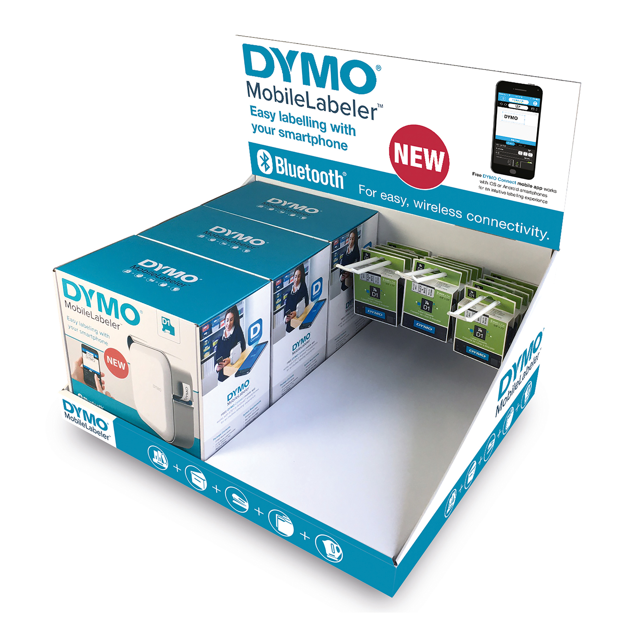 Expo Dymo 3 Etichettatrici Mobile Labeler 15 Nastri D1 12mm 2000822 3501170008225