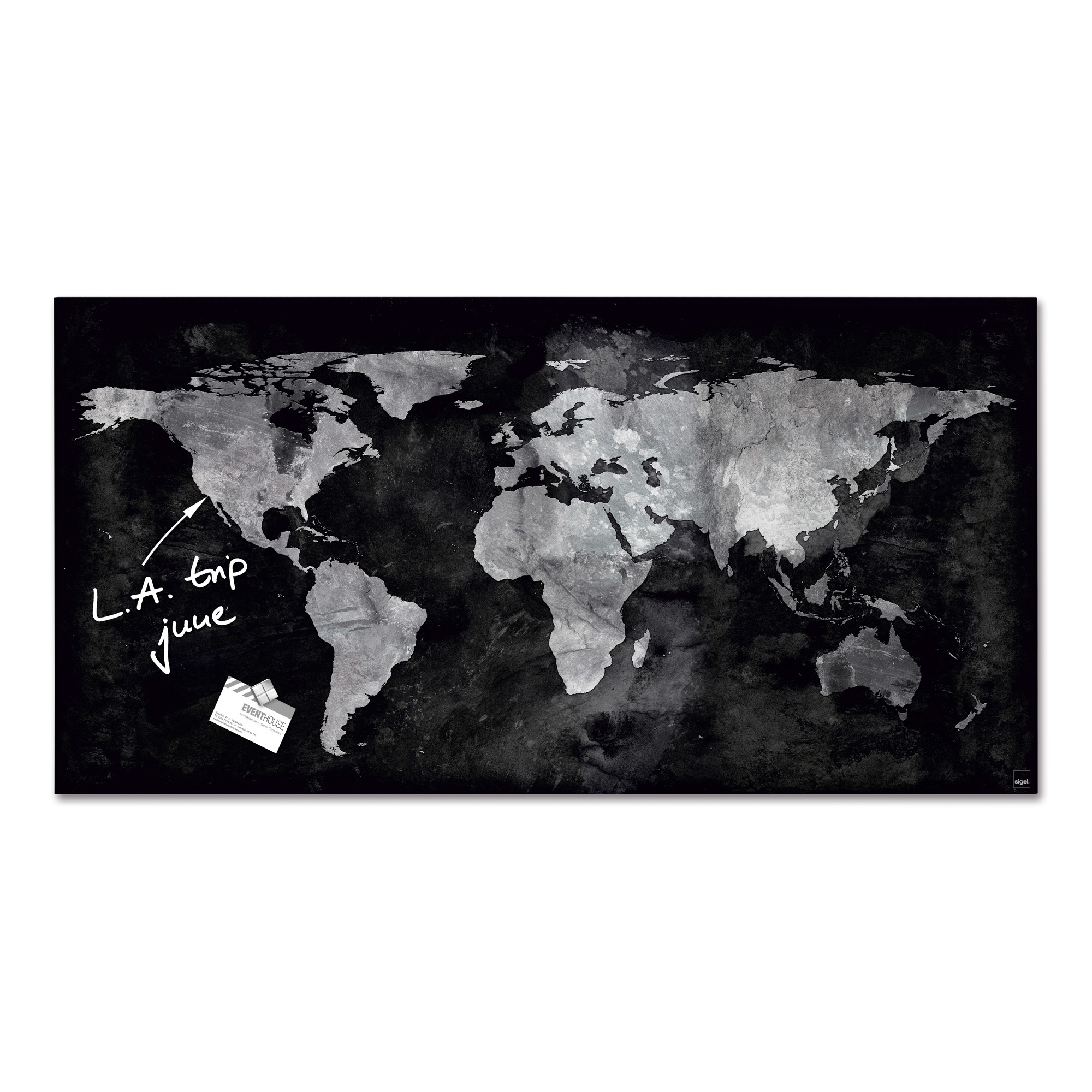 Lavagna Magnetica in Vetro 46x91cm World Map Artverum Sigel Rgl270