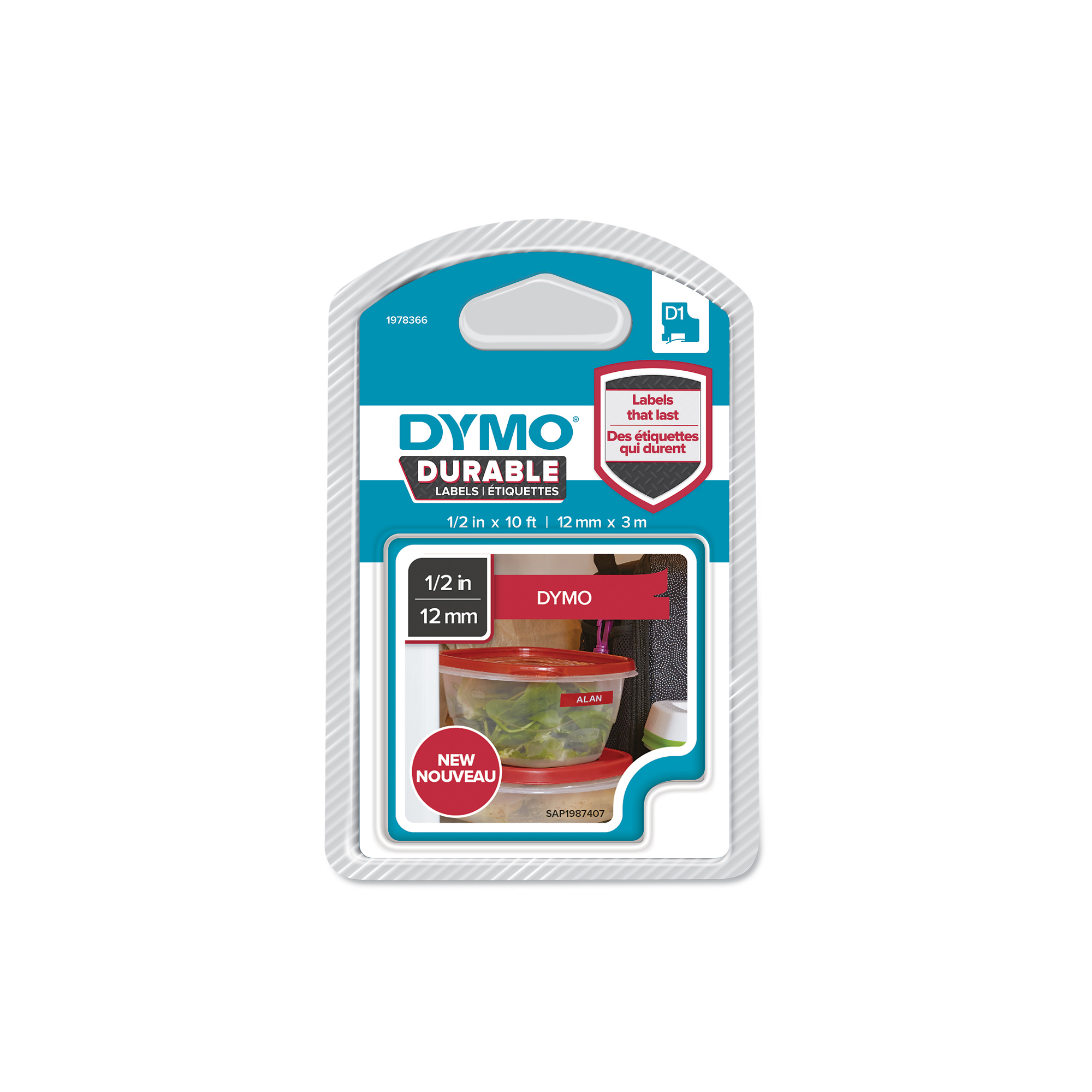 Nastro Dymo Tipo D1 Durable 12mmx3mt Bianco Rosso 1978366 1978366 3501179783666