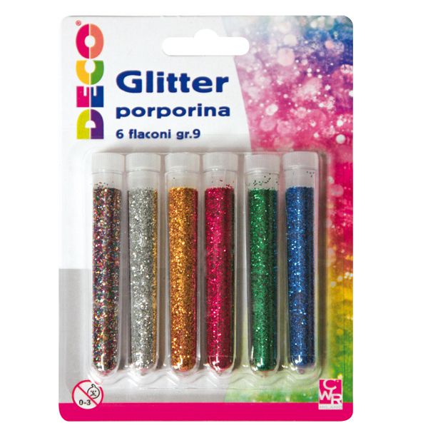 Blister Glitter 6 Flaconi Grana Fine 12ml Colori Assortiti Deco 130 Gl5 8004957030457
