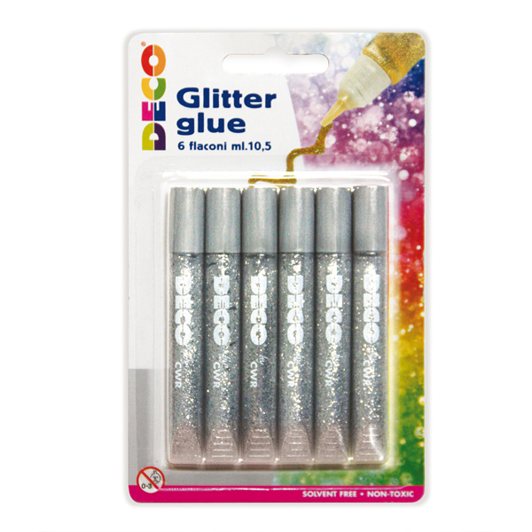 Blister Colla Glitter 6 Penne 10 5ml Argento Deco 5884 8004957058840