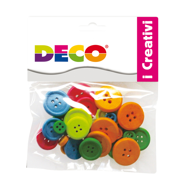 Confezione 30 Bottoni in Legno Colori Neon Deco 12027 8004957120271