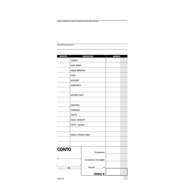 Blocco Conti Rist Pizzerie Trattorie 50 50 Copie Autor Se1621c0000 Semper Se1621c0000 8008842365655