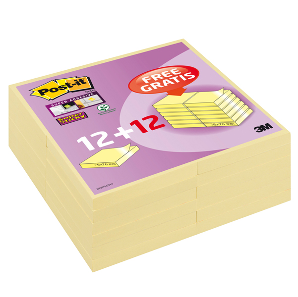 Promo Pack 12 12 in Omaggio Post It Super Sticky Giallo Canary 76x76mm 7100050920 4046719941964